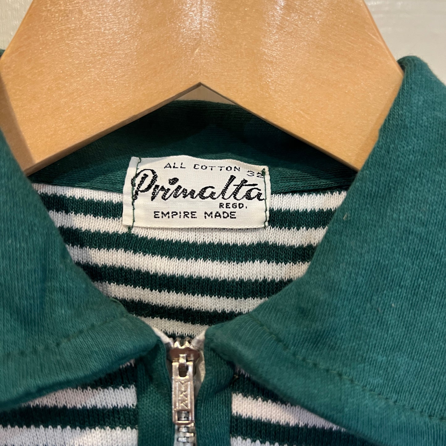 1970s British Green Striped Zip Polo Shirt