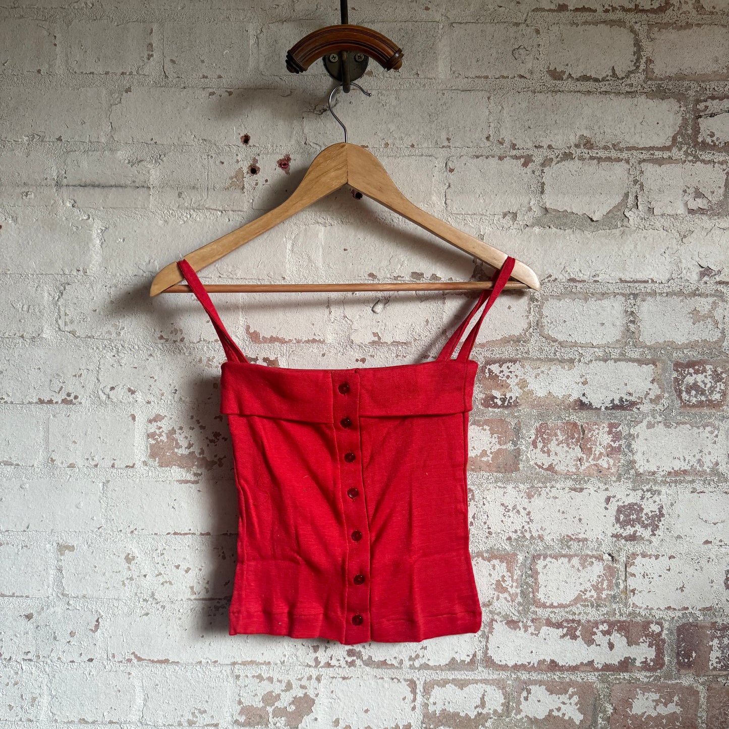 1970s Red Cotton Button Vest Top
