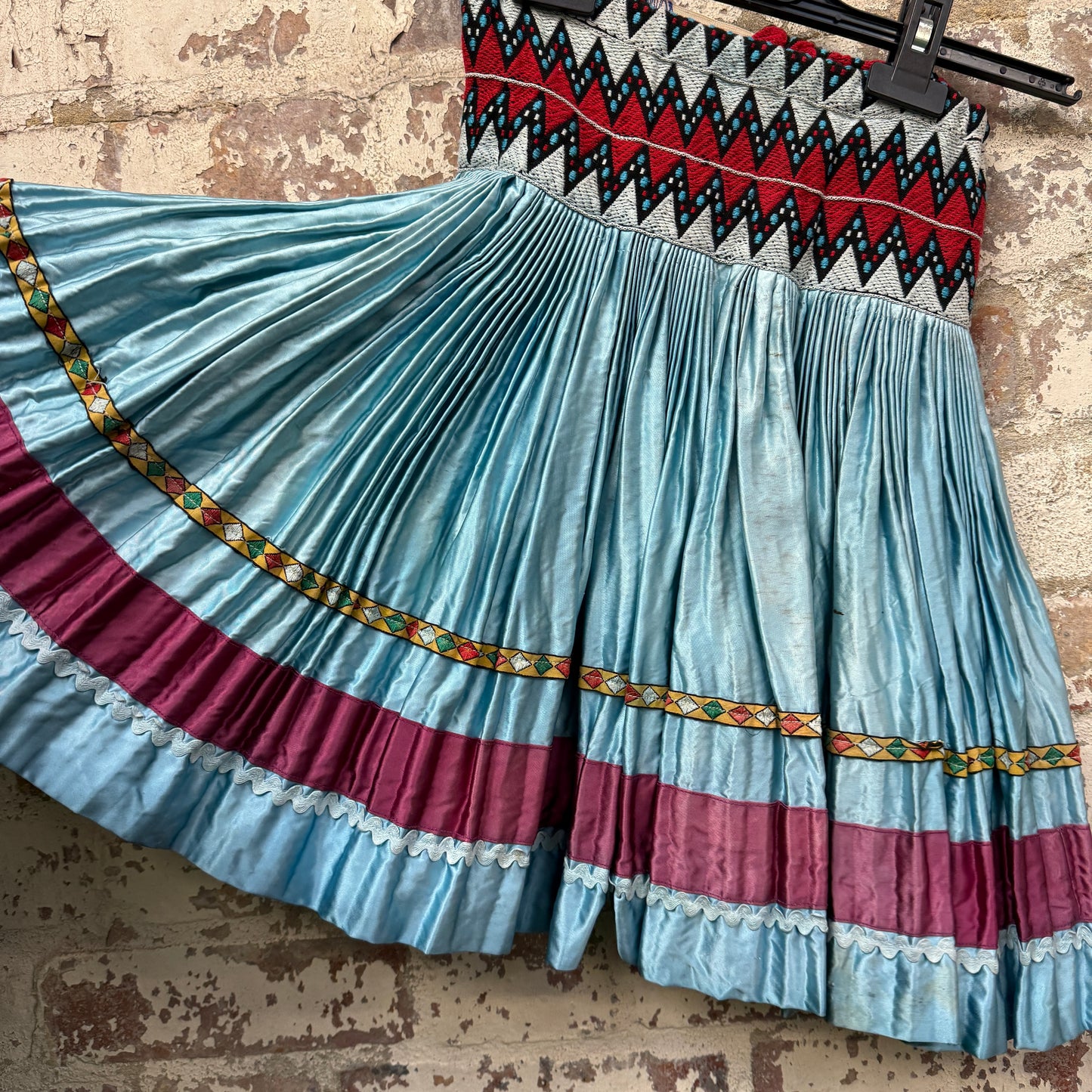 1970s Blue Satin Hungarian Skirt