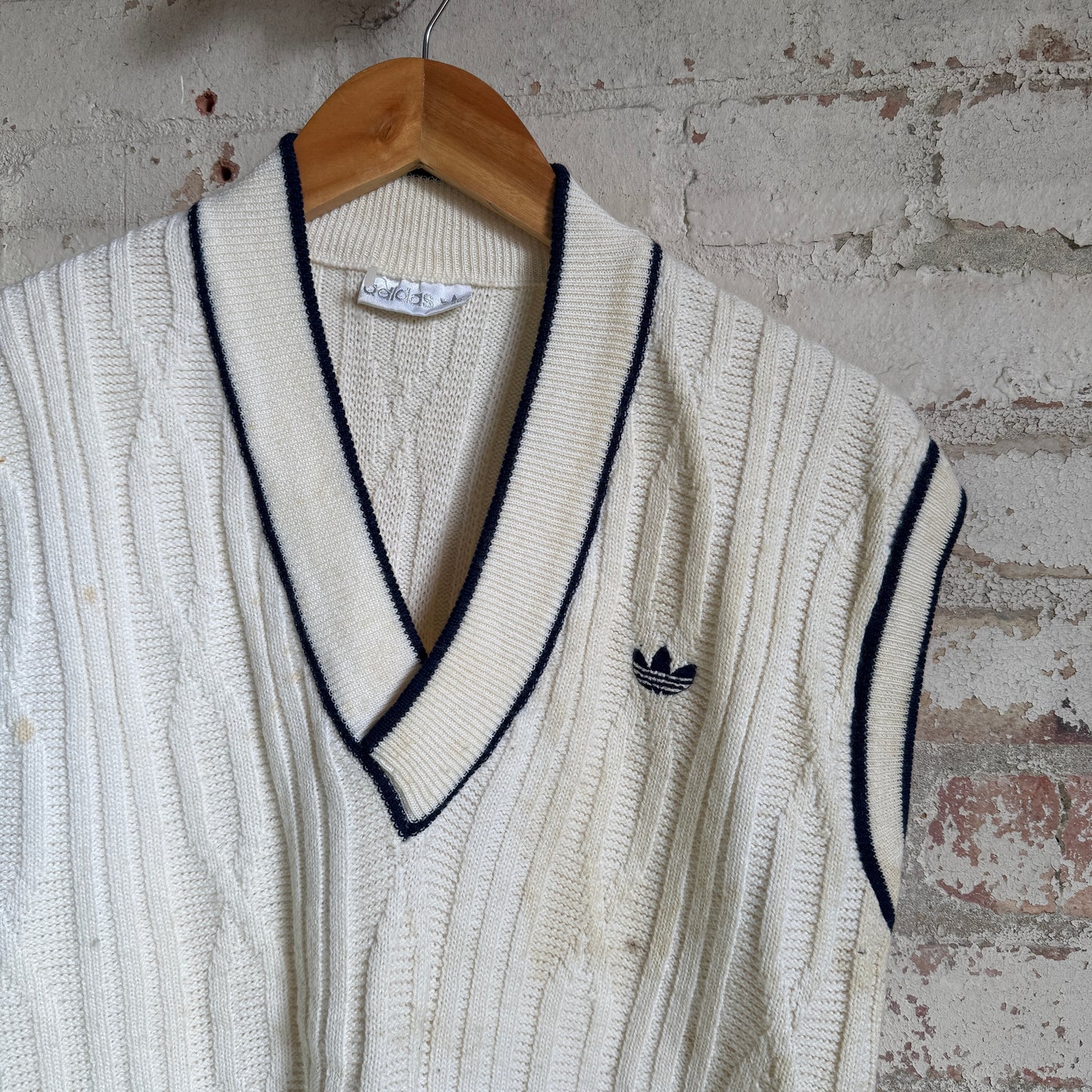1980s Cream Adidas Knitted Tank Top Sweater Vest