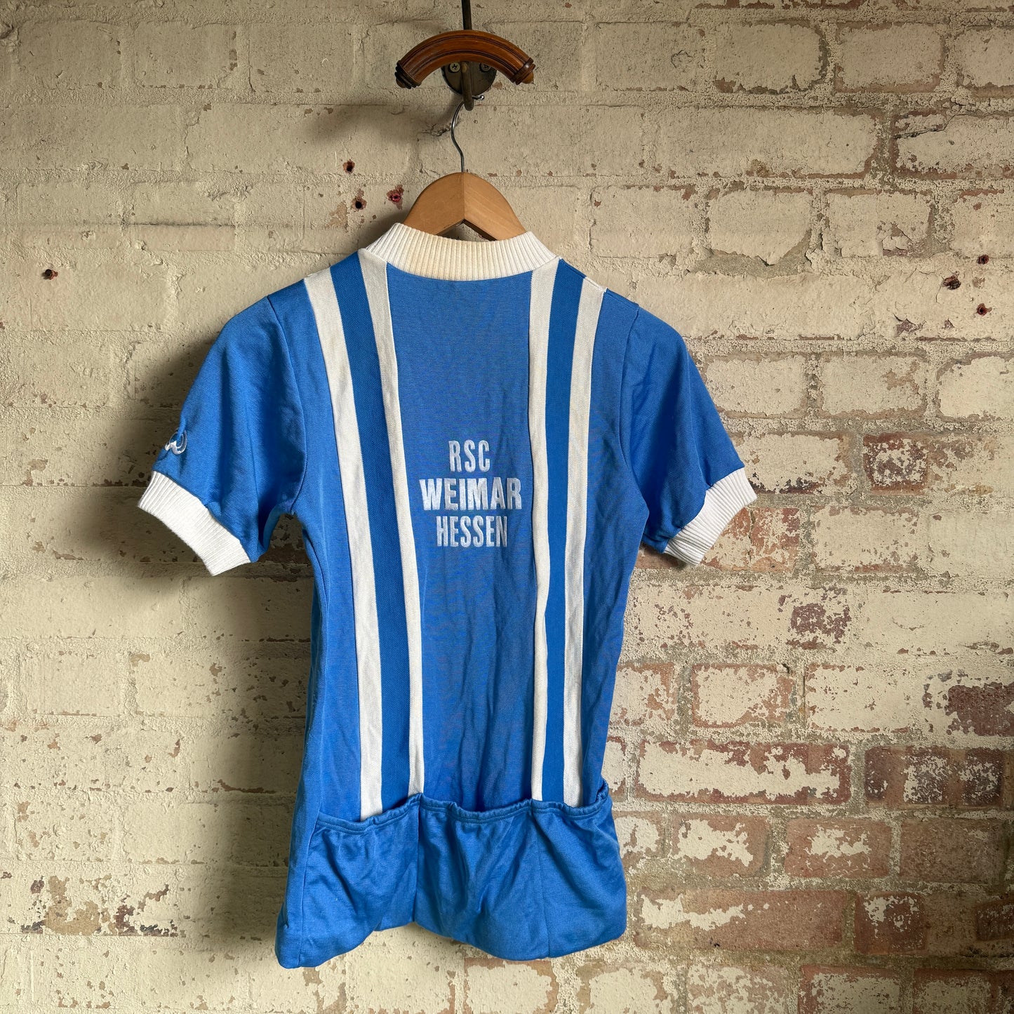 1980s Blue Zip Cycling Shirt Top