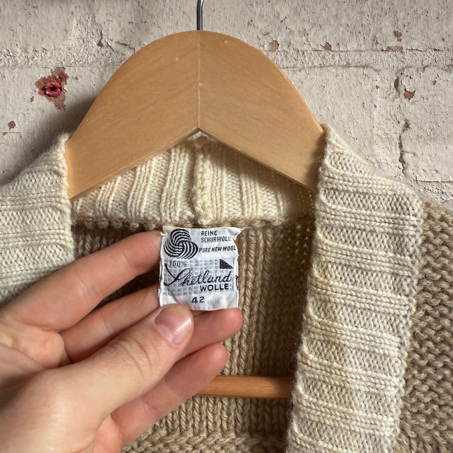 1980s Cream Wool Knitted Button Jumper