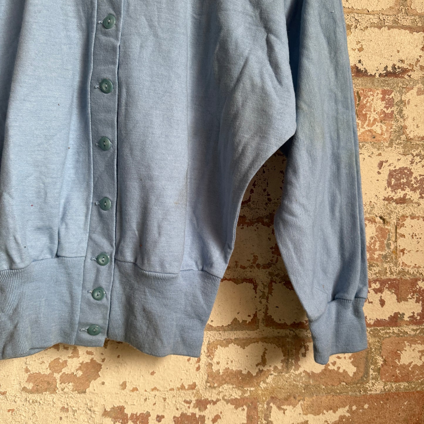 1970s Blue Knitted Button Up Cardigan Jumper