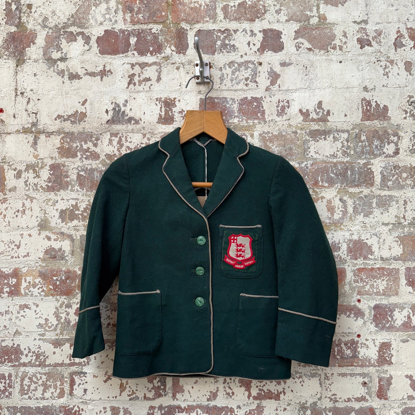 1960s Dark Green Kids Wool College Blazer