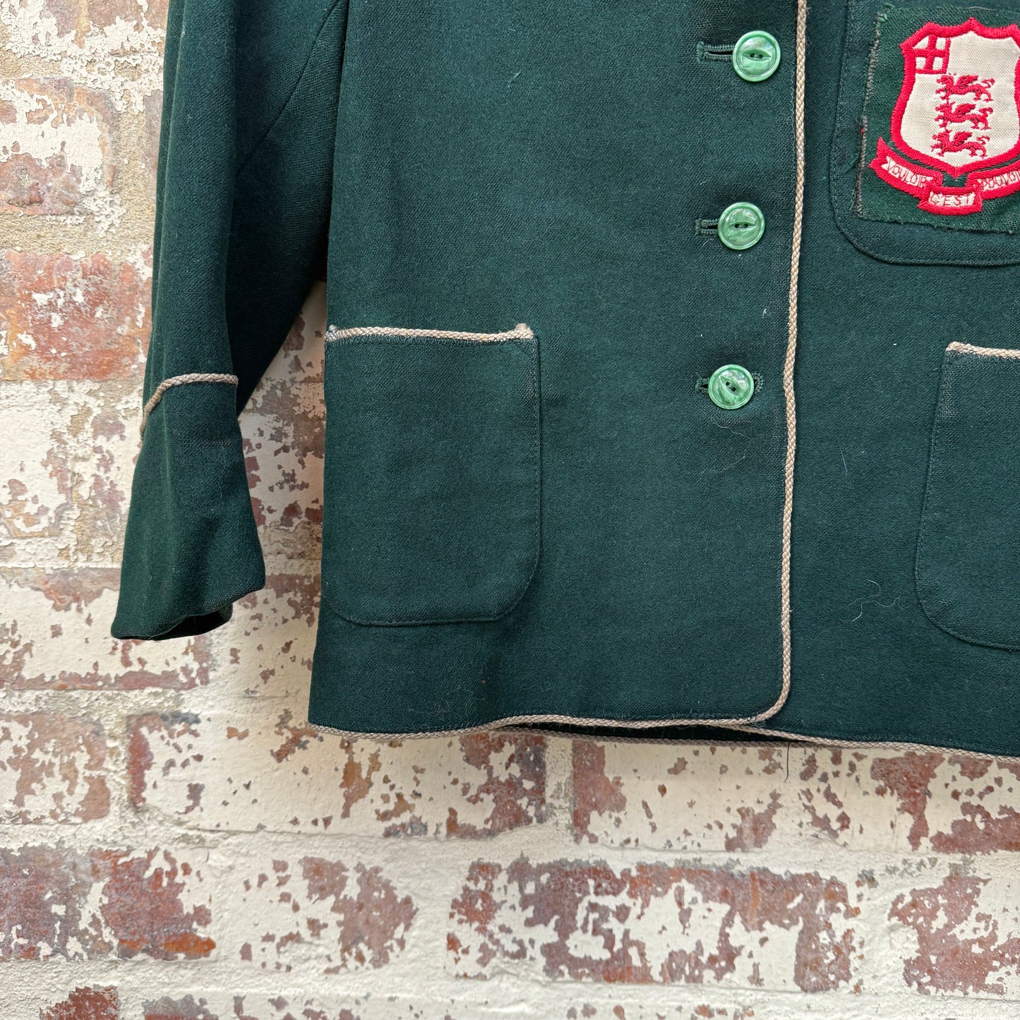 1960s Dark Green Kids Wool College Blazer