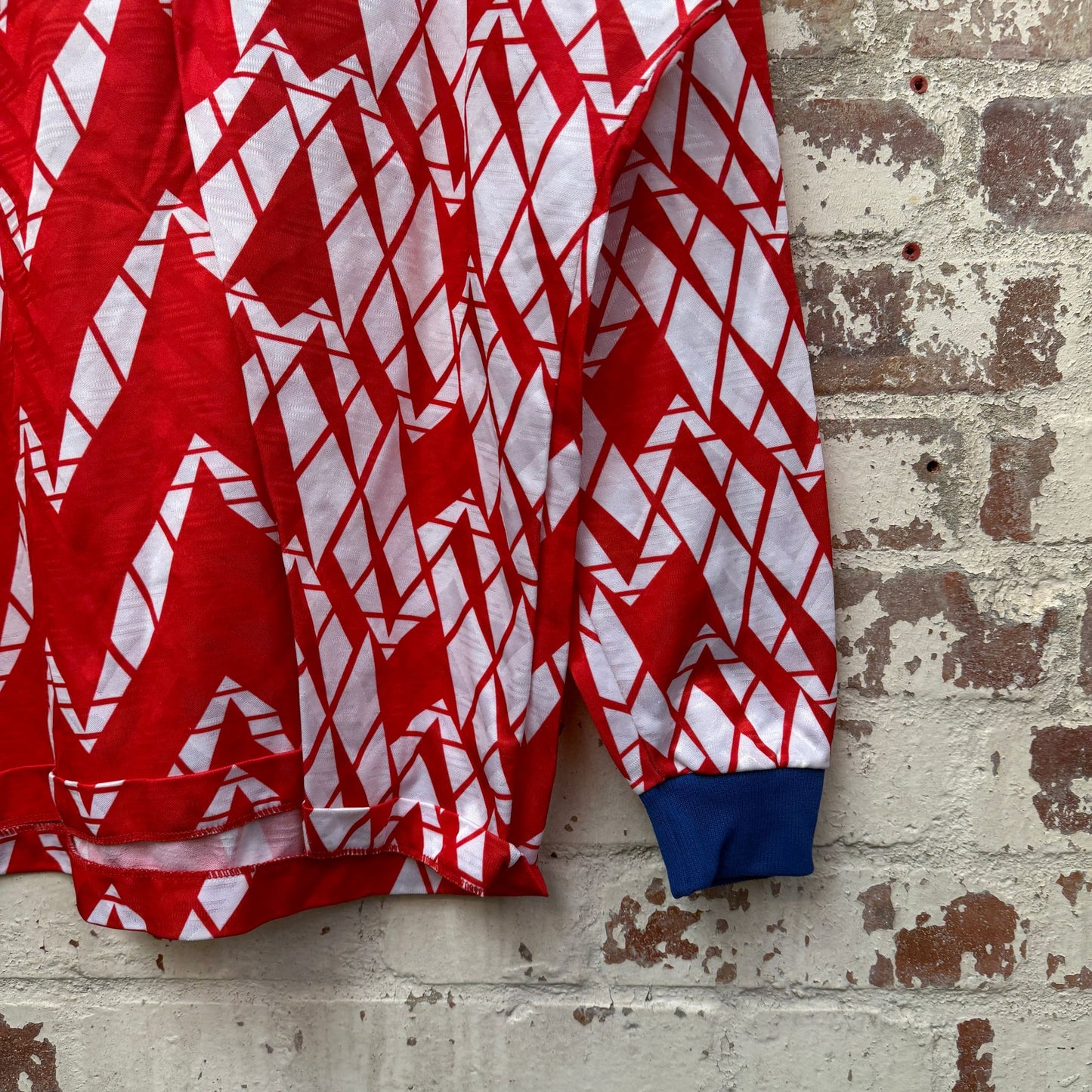 1980s Red Graphic Spall Long Sleeve football Shirt