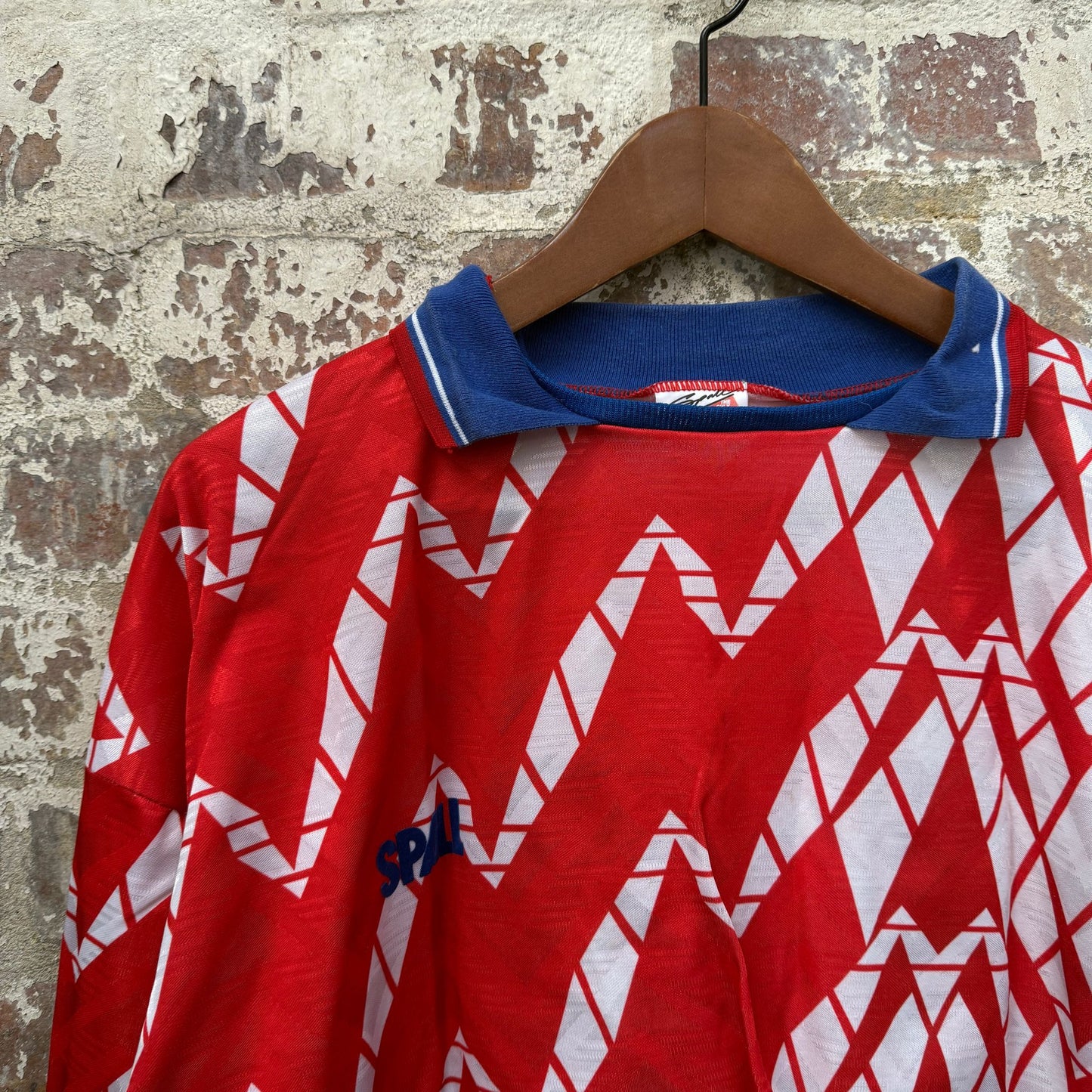 1980s Red Graphic Spall Long Sleeve football Shirt