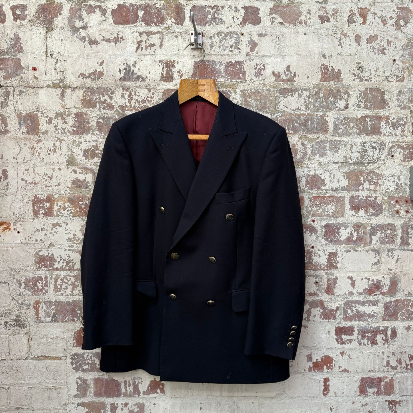 1980s Navy Magee Double Breasted Suit Blazer Jacket