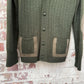 1970s Green Suede Trim Knit Cardigan Jumper