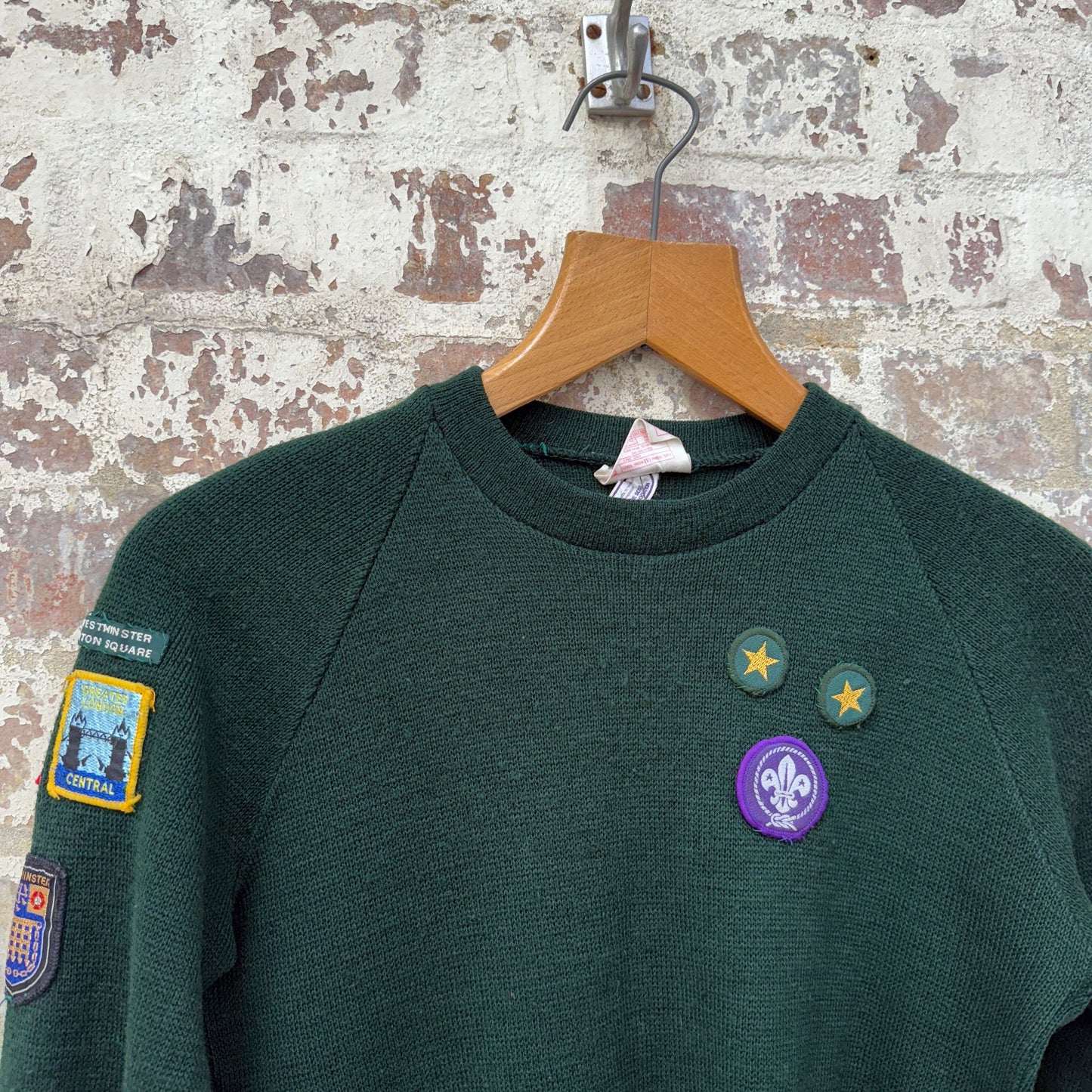 1970s Green Scout Badged Knitted Jumper