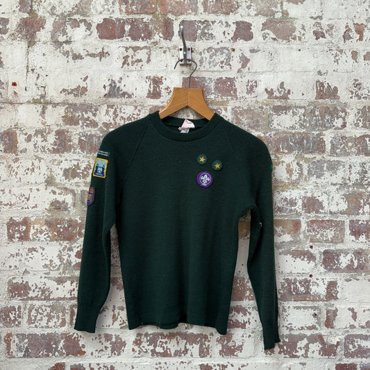 1970s Green Scout Badged Knitted Jumper