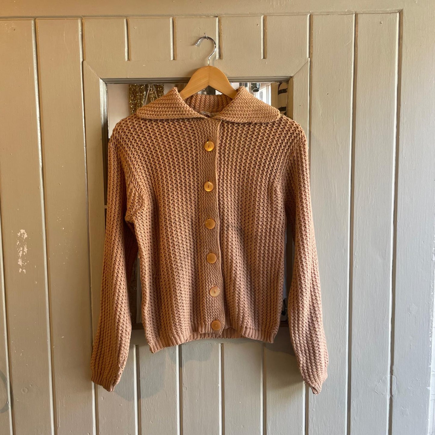 70s 80s Beige British Cable Knitted Cardigan Jumper