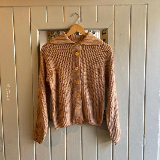 70s 80s Beige British Cable Knitted Cardigan Jumper
