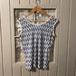 1970s White and Blue Knitted Vest Blouse