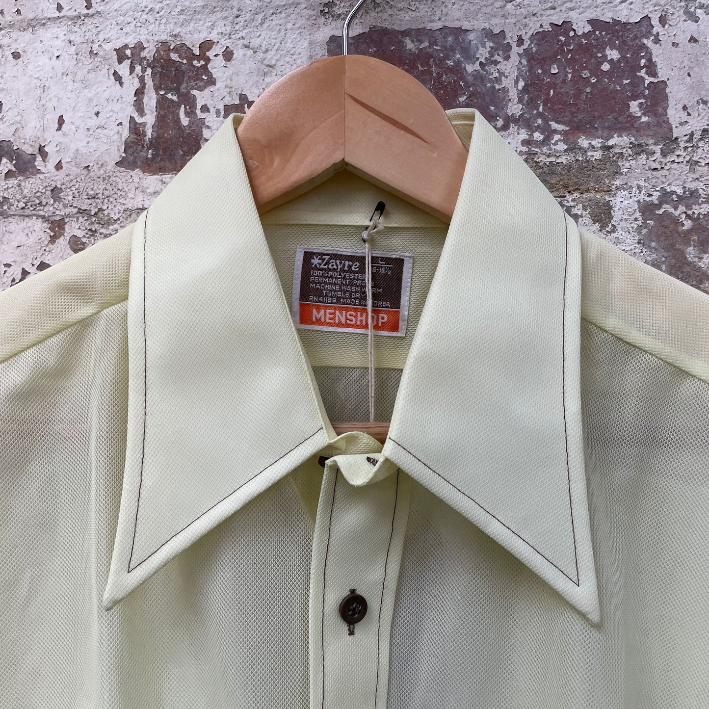 Vintage 1970s Yellow Button Up dagger Collar Shirt