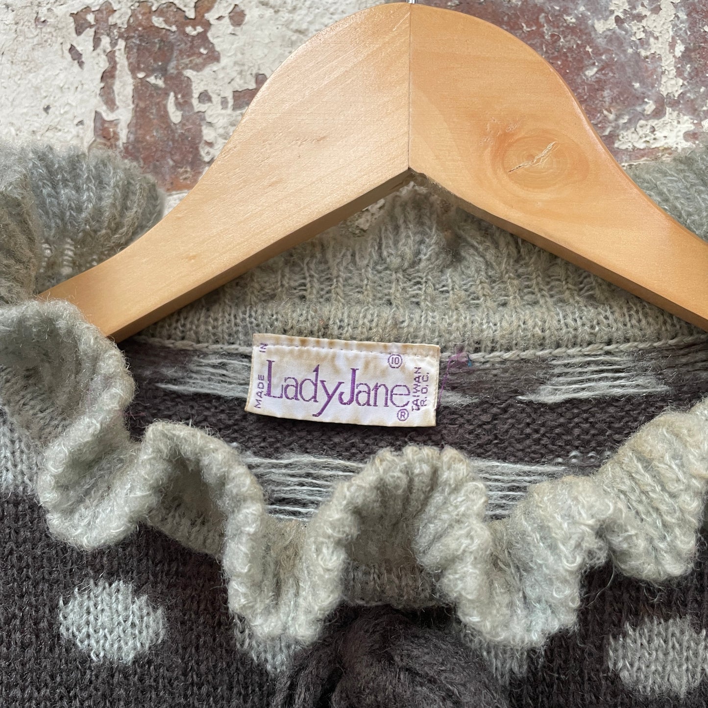Vintage 1970s 1980s Brown Polka Dot Knitted Jumper