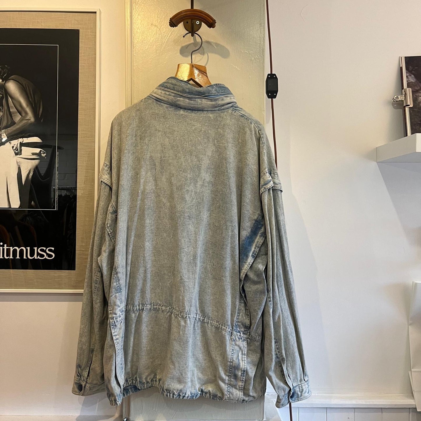 1970s Unusual Faded Blue Denim M65 Parka Style Jacket Coat