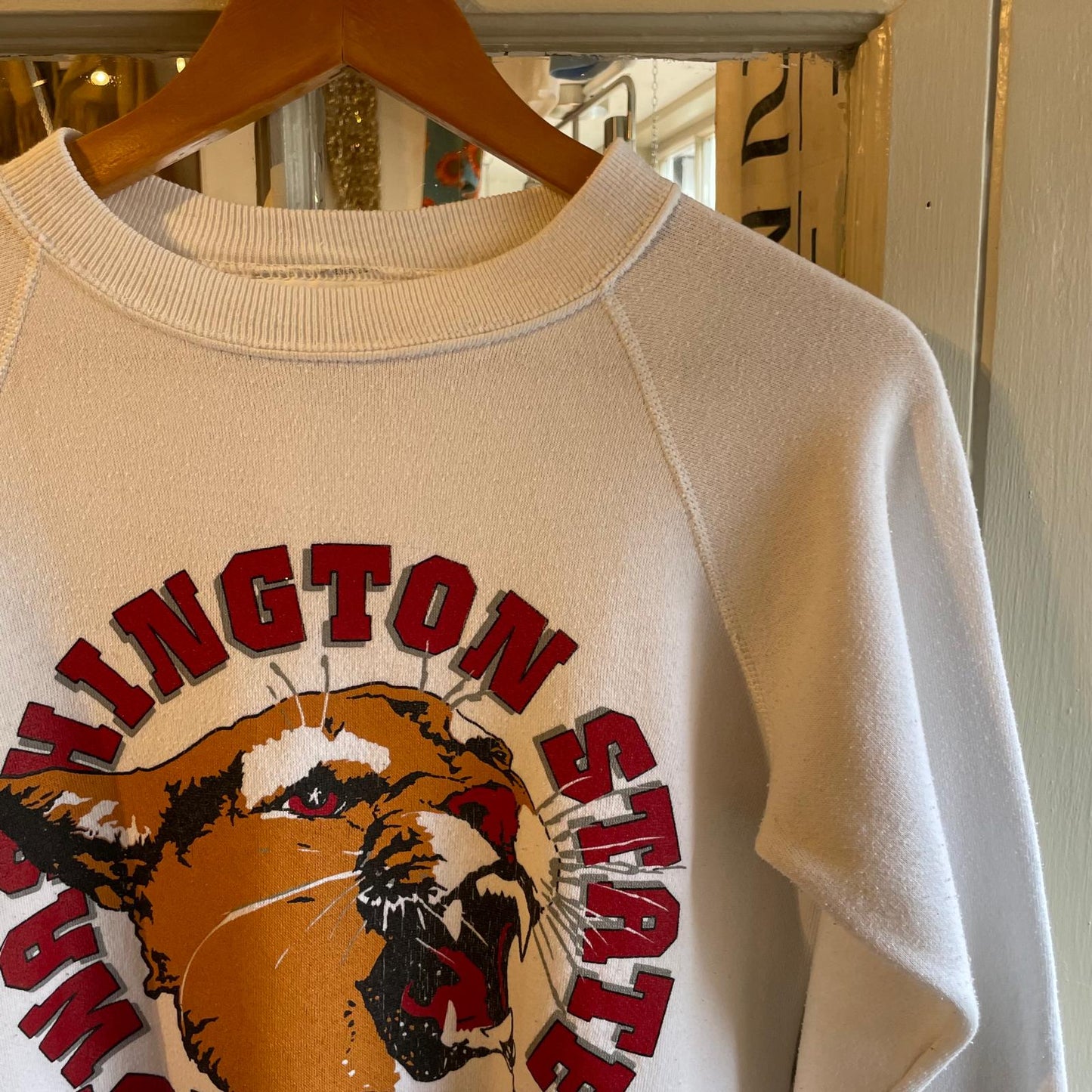 1980s White Graphic College Sweatshirt