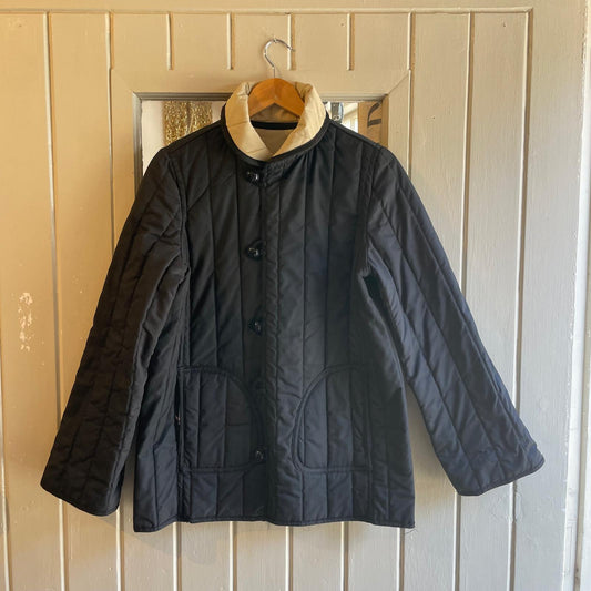 1980s Reversible Black and Cream Padded Quilted Coat