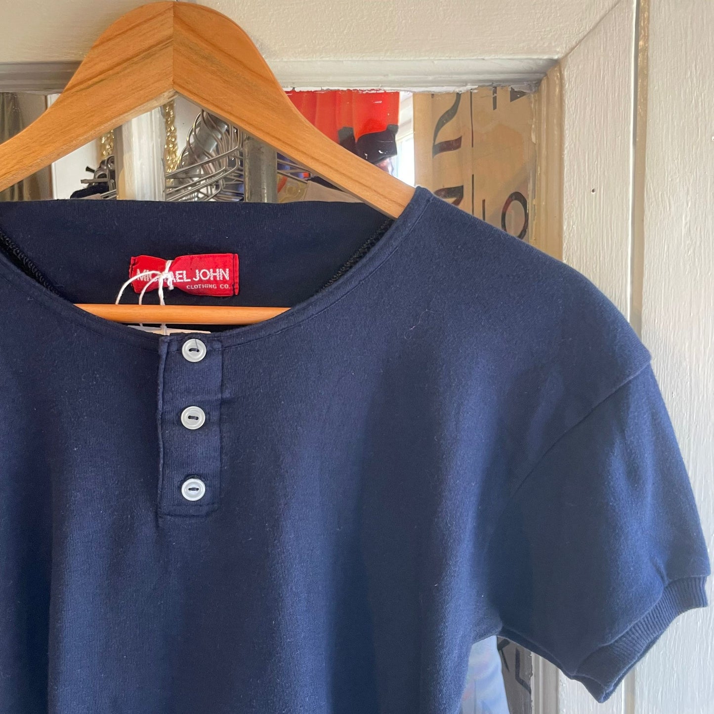 Vintage 70s/80s Navy Cotton Button Henley Top