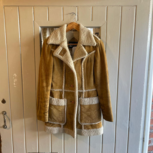 1970s Beige Suede Sheepskin Sherpa Coat