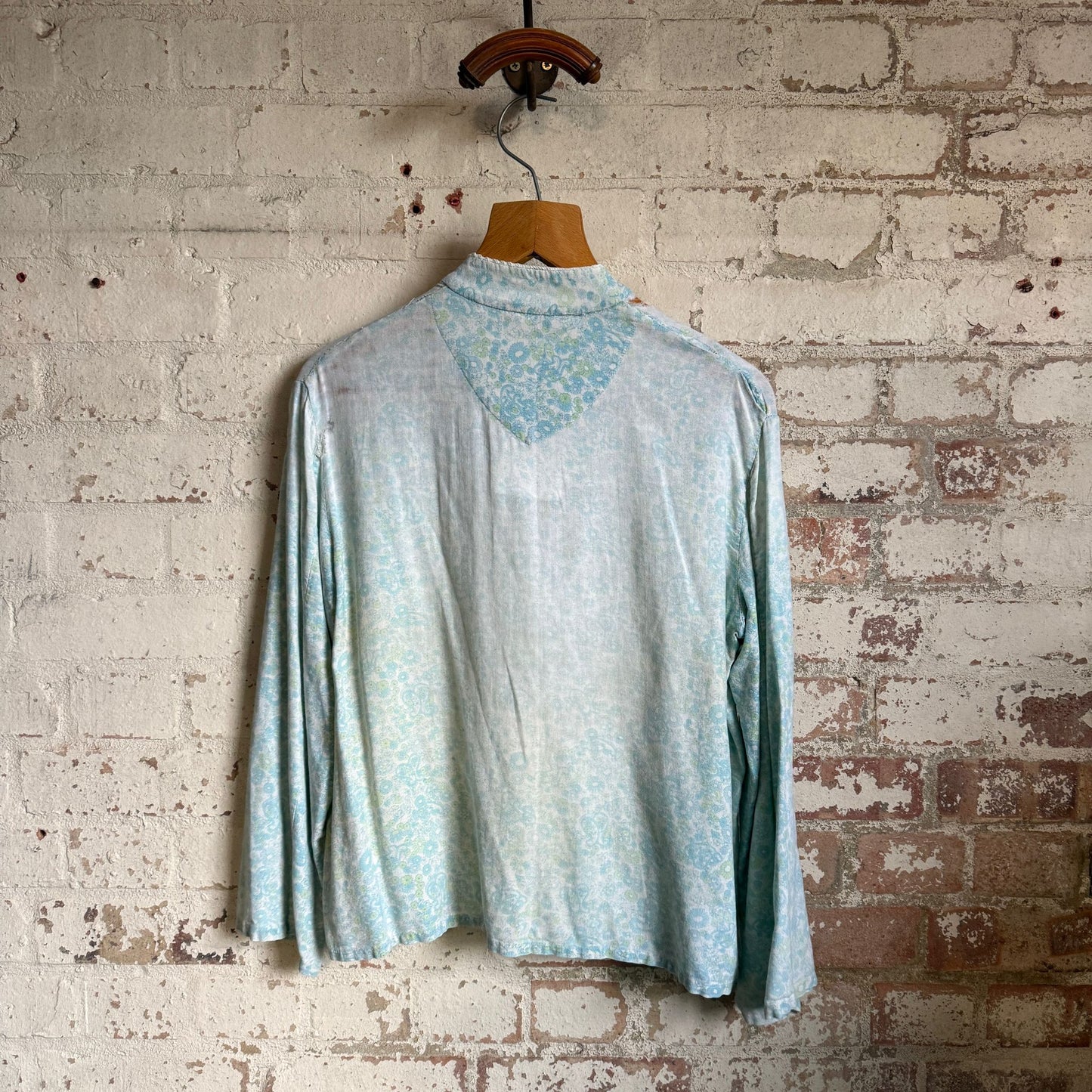 1950s Blue Floral Cotton Distressed Blouse Shirt