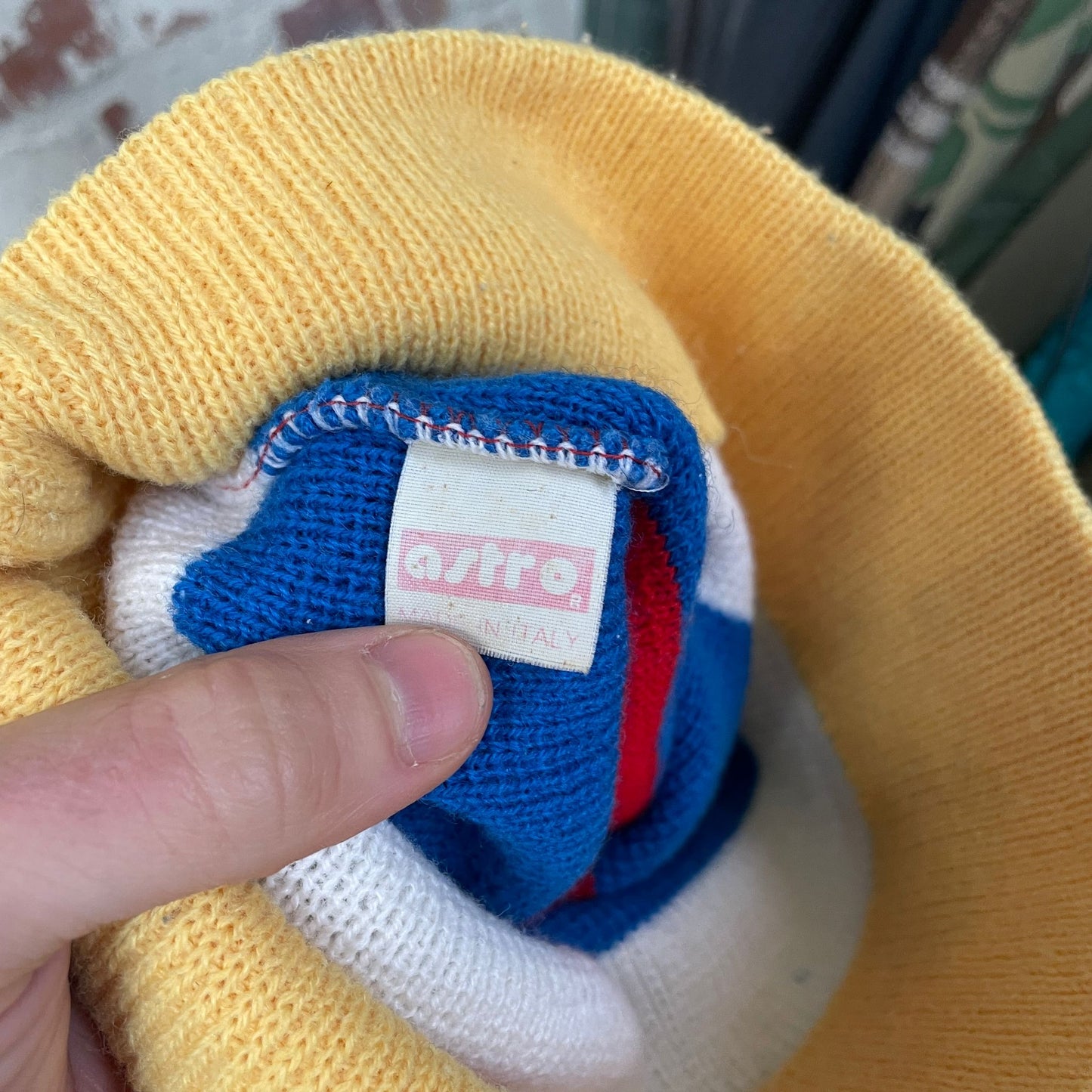 Vintage 1970s 1980s Multicoloured Knitted Beanie Hat