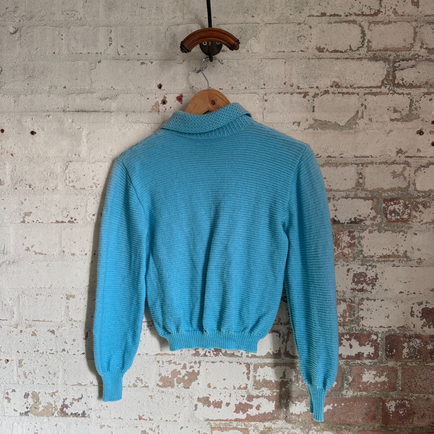 1950s Light Blue Wool British Cable Knitted Jumper