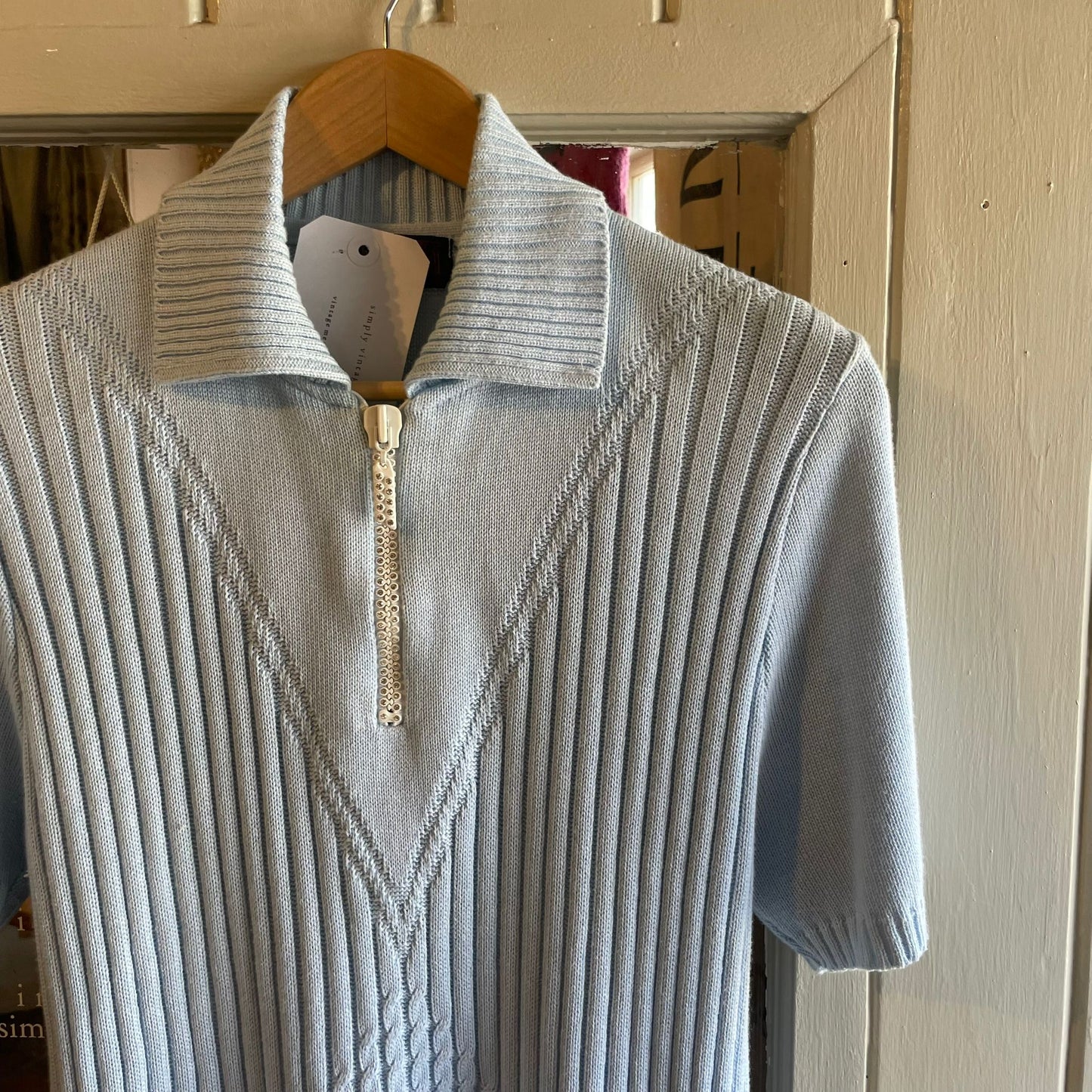 Vintage 70s/80s Baby Blue Knitted Zip Top