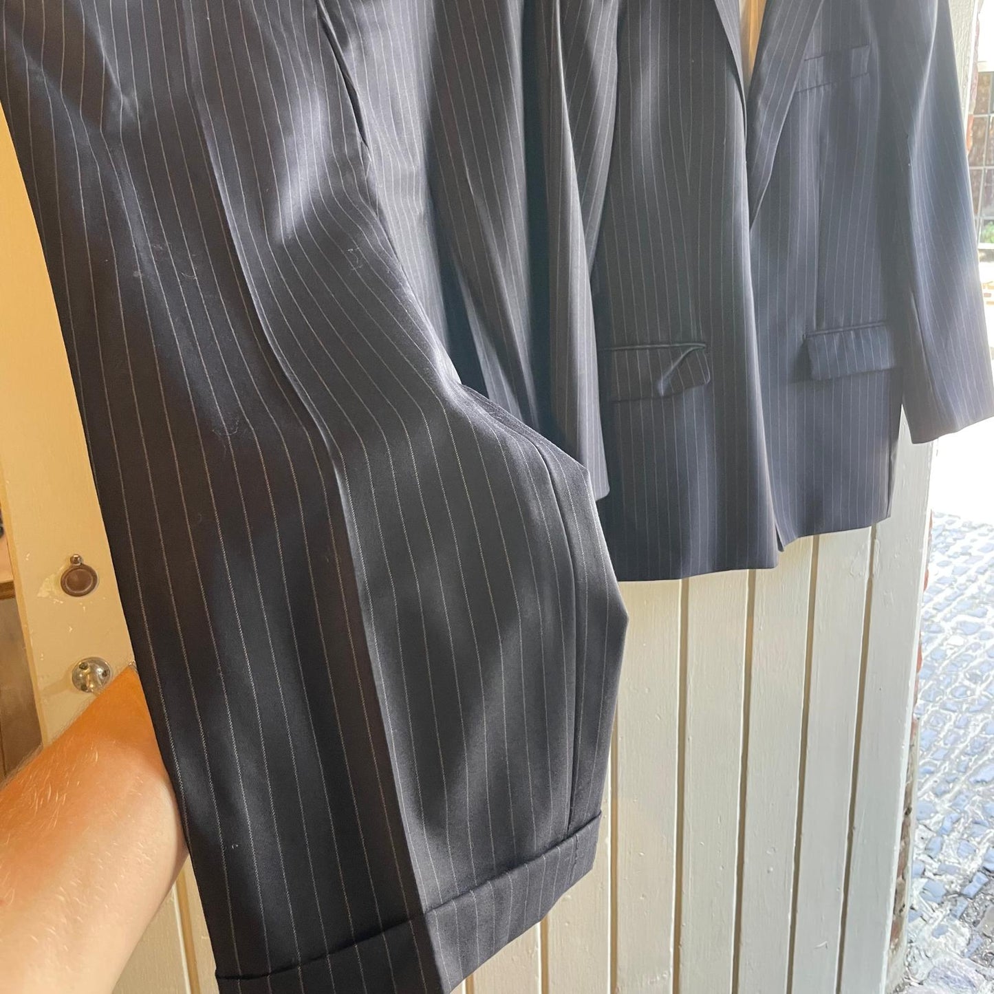 Vintage 1980s Black Pin Stripe Chester Barrie Tailored Savile Row Suit