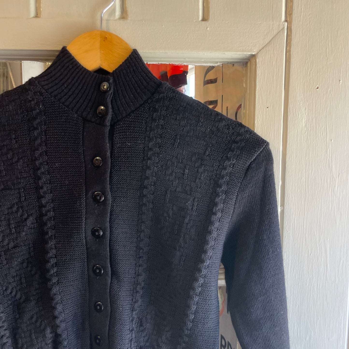 Vintage 50s/60s Black Wool British Knitted Cardigan Jumper