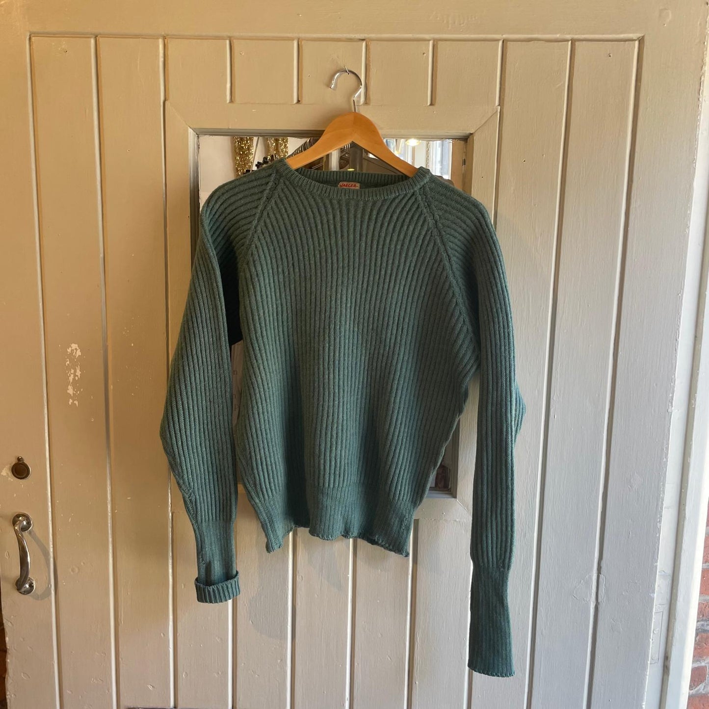 1960s Turquoise Green Jaeger Wool Knitted Jumper