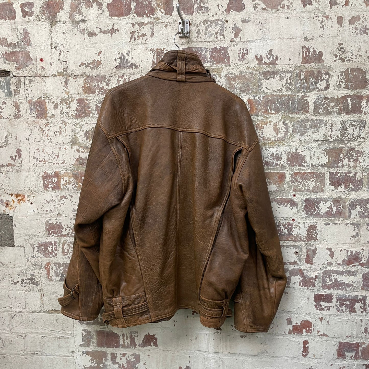 Vintage 1980s 1990s Brown leather Bomber Flight Jacket Coat