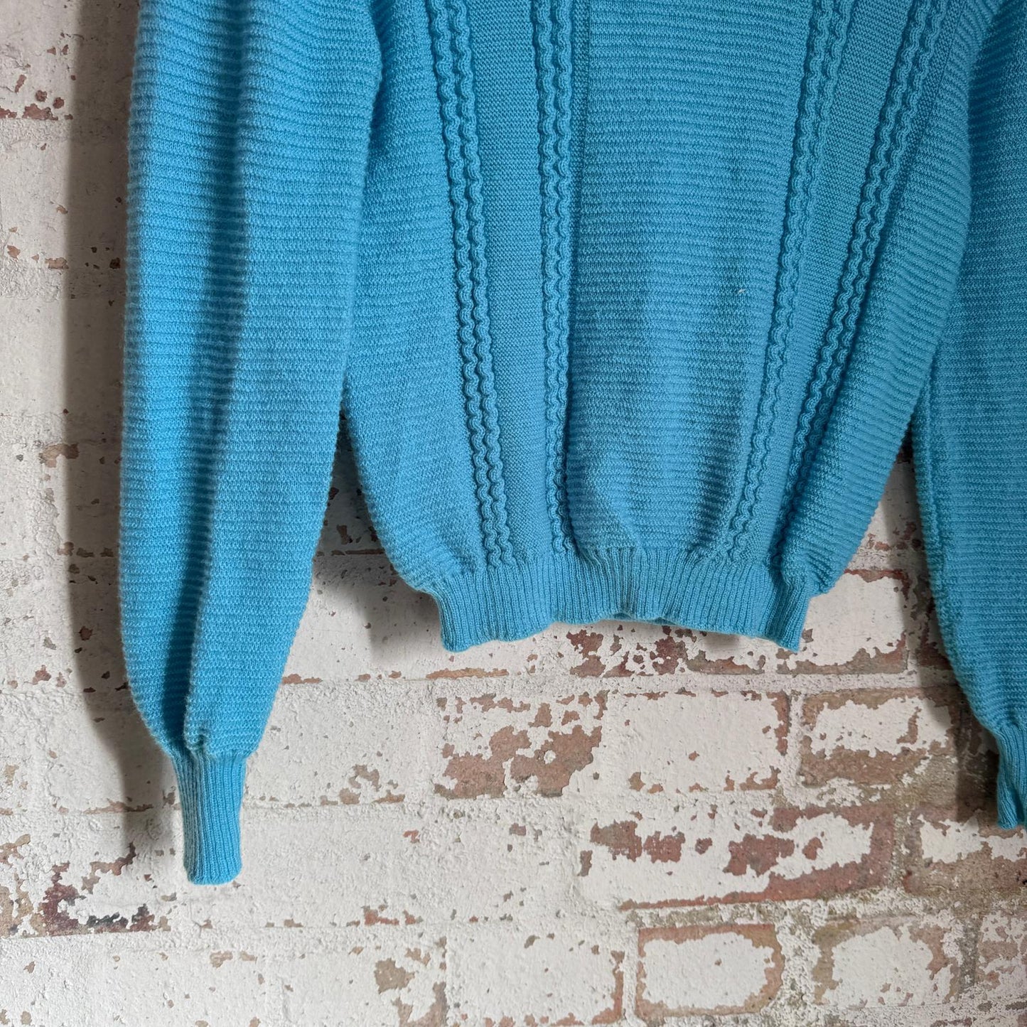 1950s Light Blue Wool British Cable Knitted Jumper