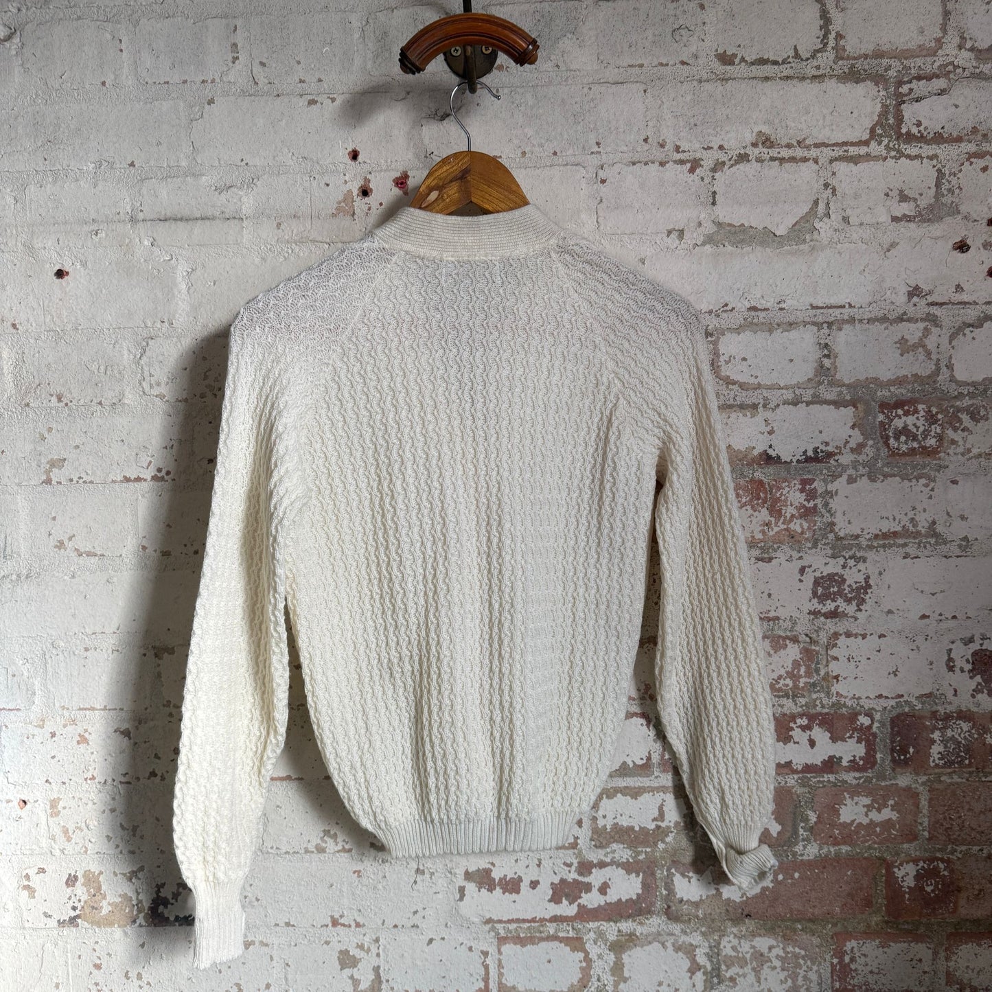 1960s White Cable Knitted Cable Cardigan Jumper