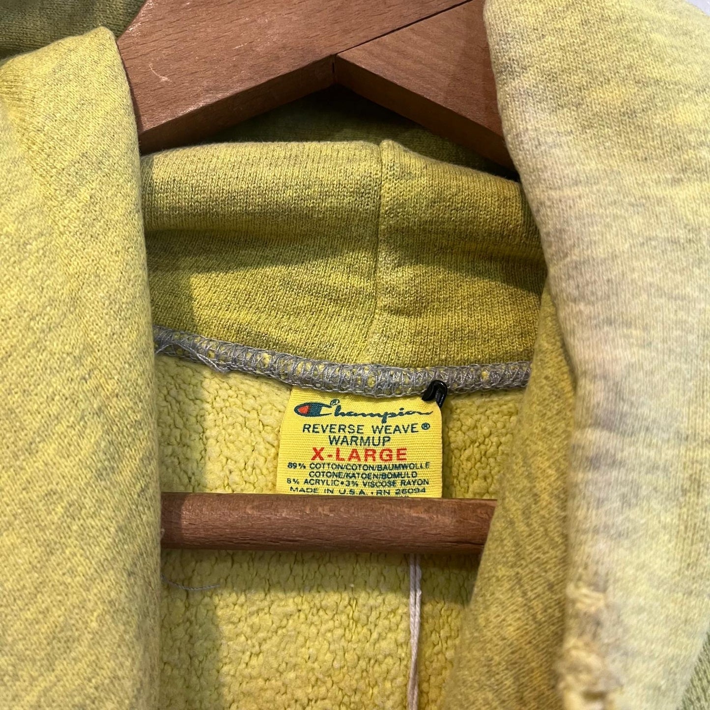 1980s Unusual Lime Champion Reverse Weave Graphic Hoodie Jumper