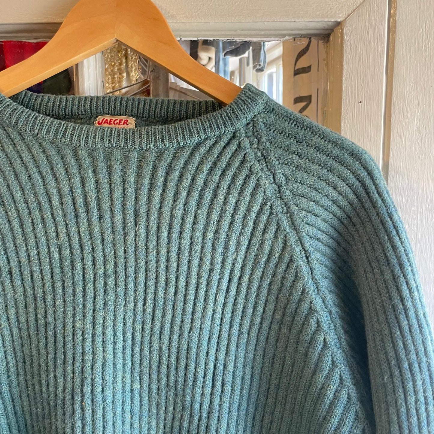 1960s Turquoise Green Jaeger Wool Knitted Jumper