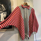 1980s Grey Red Striped Bat Wing Zip Sweatshirt Jumper