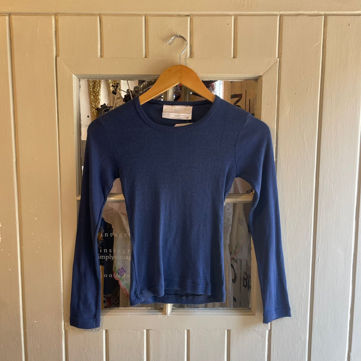 Vintage 70s/80s Navy Cotton Blank Long Sleeve Top