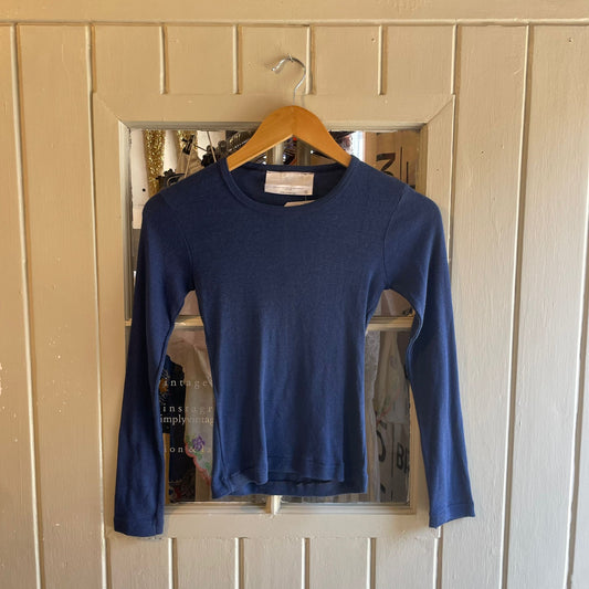 Vintage 70s/80s Navy Cotton Blank Long Sleeve Top