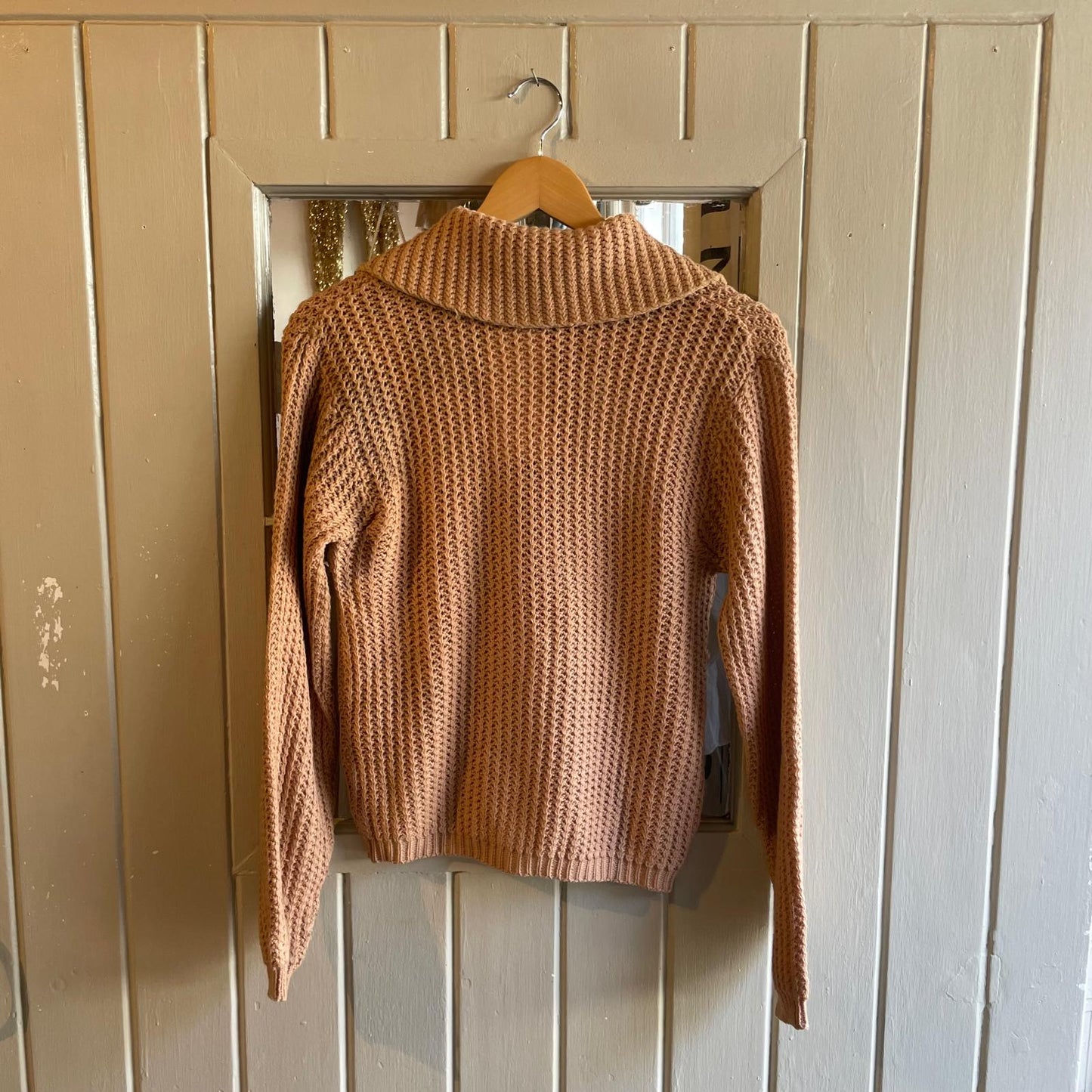 70s 80s Beige British Cable Knitted Cardigan Jumper