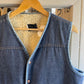 1970s Navy Denim Sheepskin Lined Vest Gilet