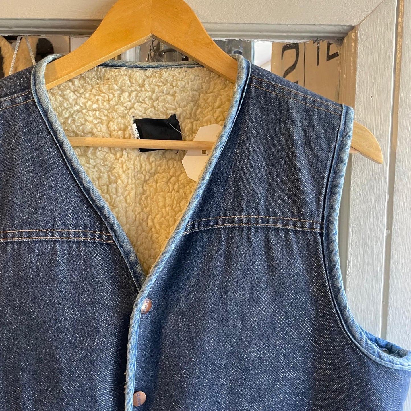 1970s Navy Denim Sheepskin Lined Vest Gilet