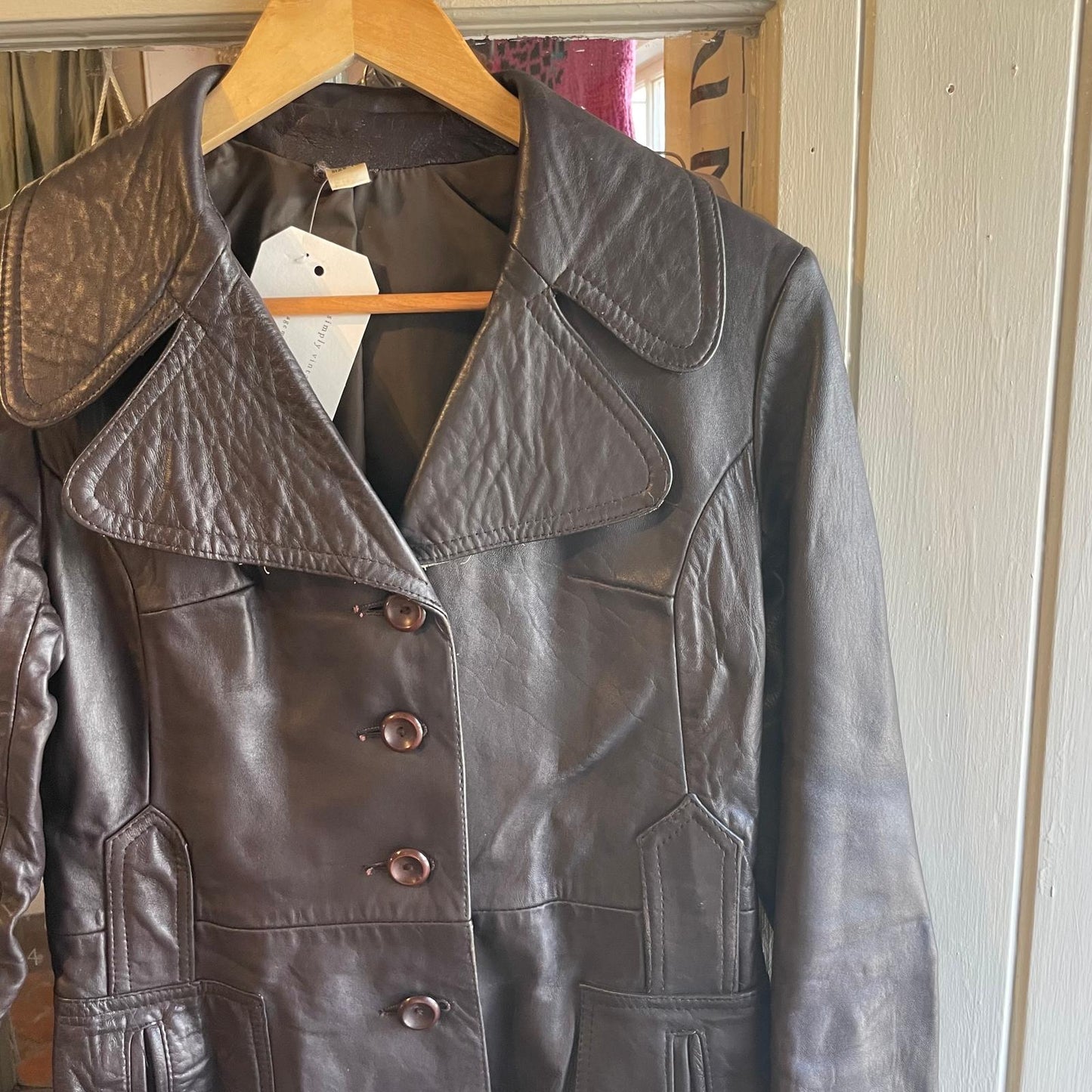 Vintage 70s/80s Brown/Black Leather Trench Coat