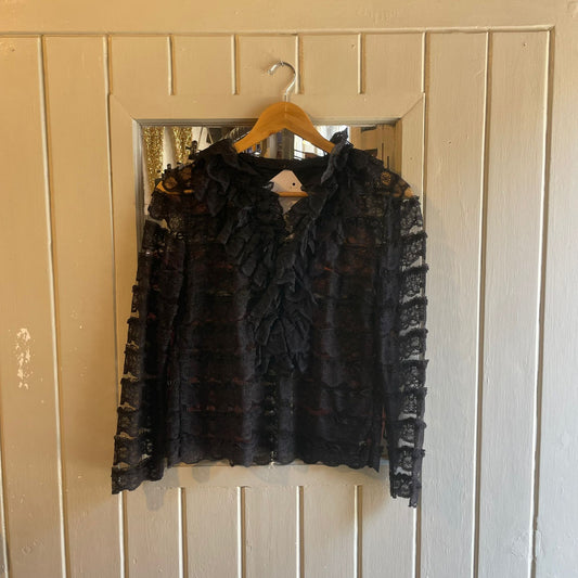 Vintage 70s/80s Black Victorian Style Lace Top