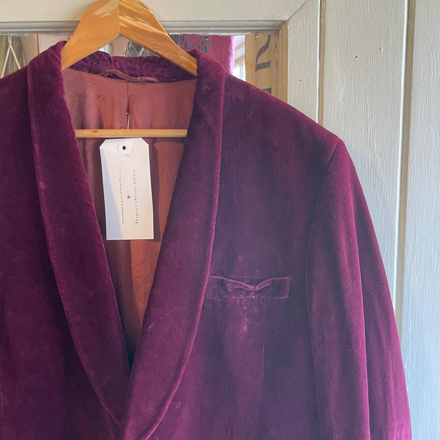 Vintage 60s/70s Maroon Red Velvet Smoking Jacket Blazer