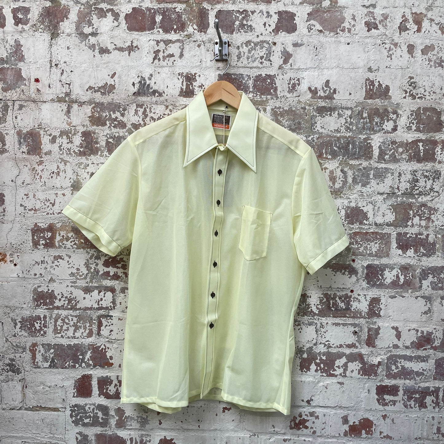 Vintage 1970s Yellow Button Up dagger Collar Shirt