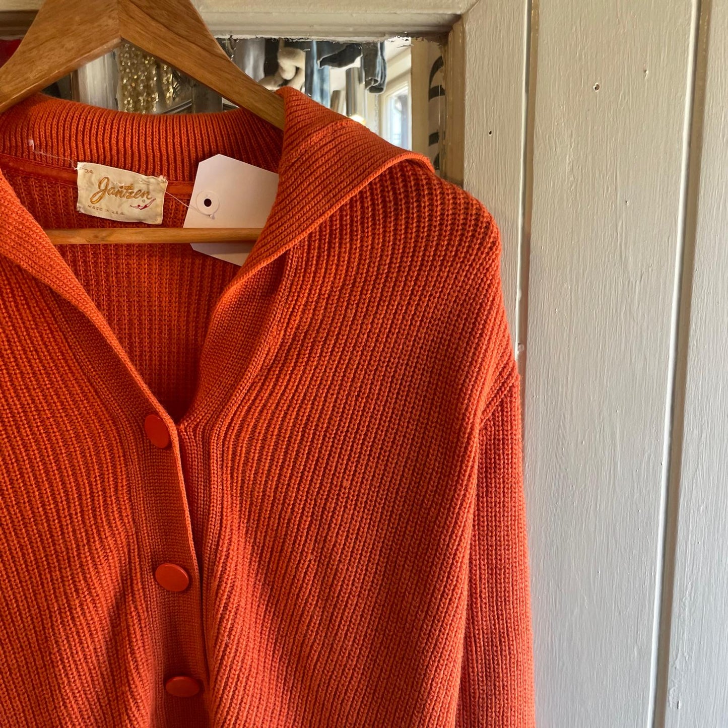 1960s Orange Wool Knitted Button Jumper