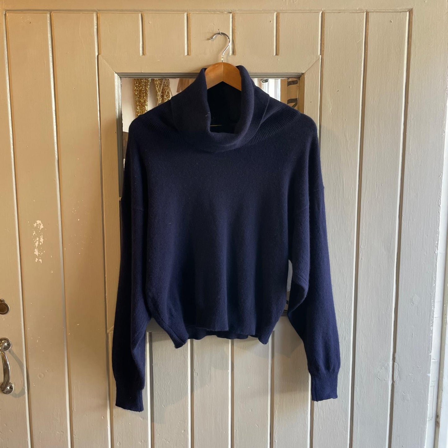1980s , 1990s Navy Wool Laura Ashley Roll Neck Jumper