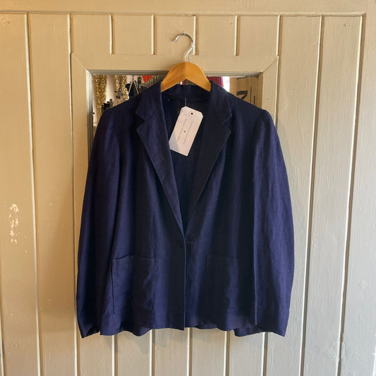 Vintage 70s/80s Navy Blue Linen Open Blazer Jacket
